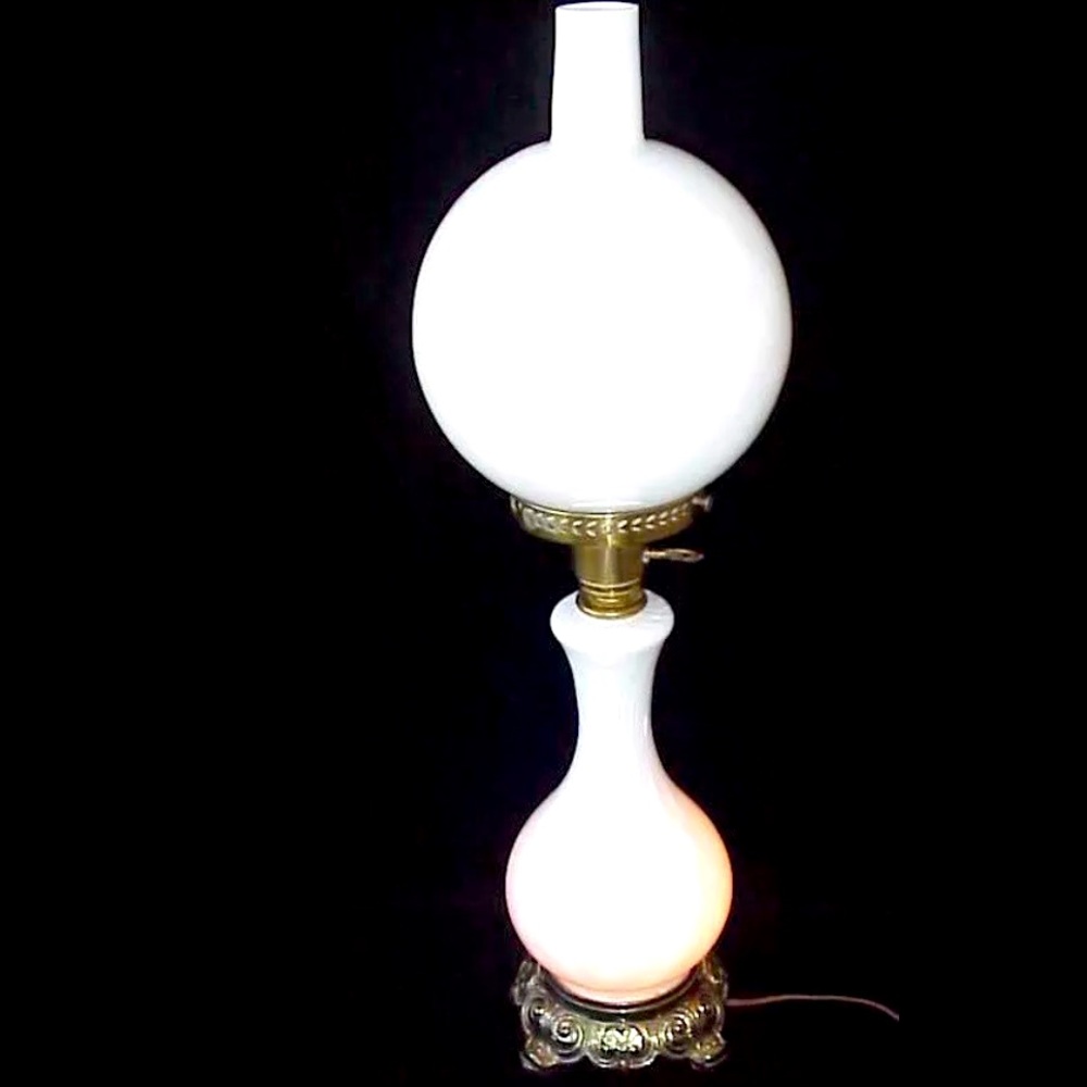 MURANO ITALY LAMP VETRARTI CASED GLASS WHITE GLOBE SHADE HOLLYWOOD REGENCY 3-WAY